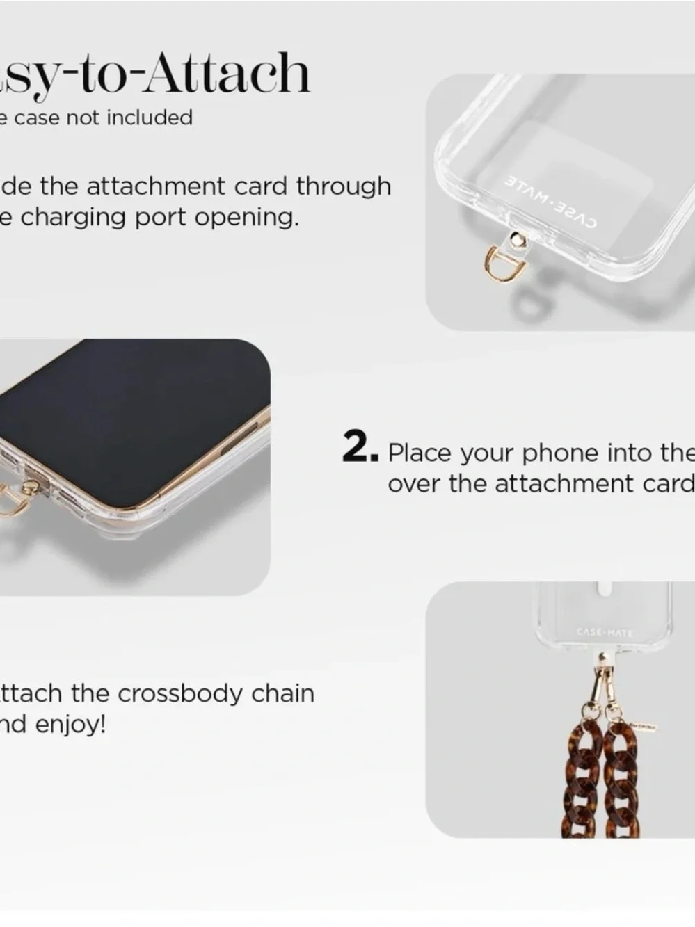 New Case-mate Tortoise Acrylic Link Phone Crossbody Strap with Gold Hardware,